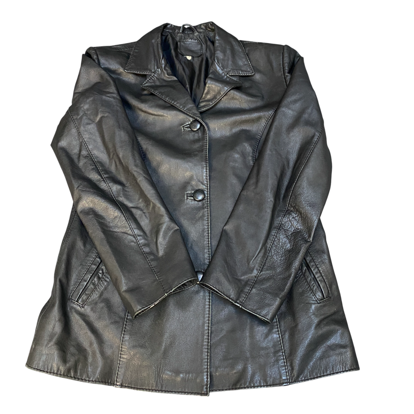 Womens Leather Blazer Jacket Womens Medium Black Notch Lapel Single Breasted