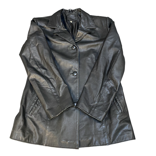 Womens Leather Blazer Jacket Womens Medium Black Notch Lapel Single Breasted