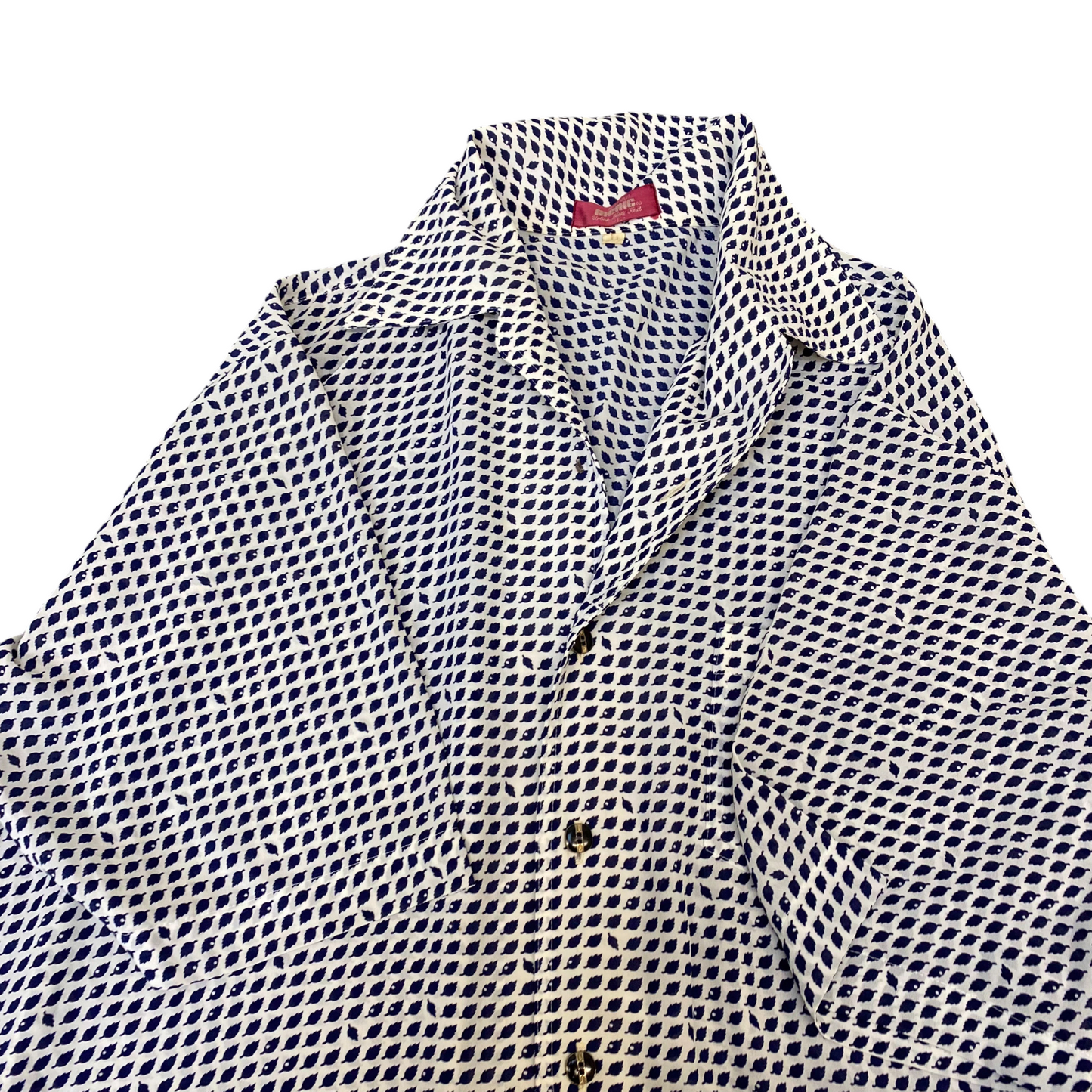 Menic Button Up Shirt Mens L White Black Leaf Print Casual Short Sleeve Collared