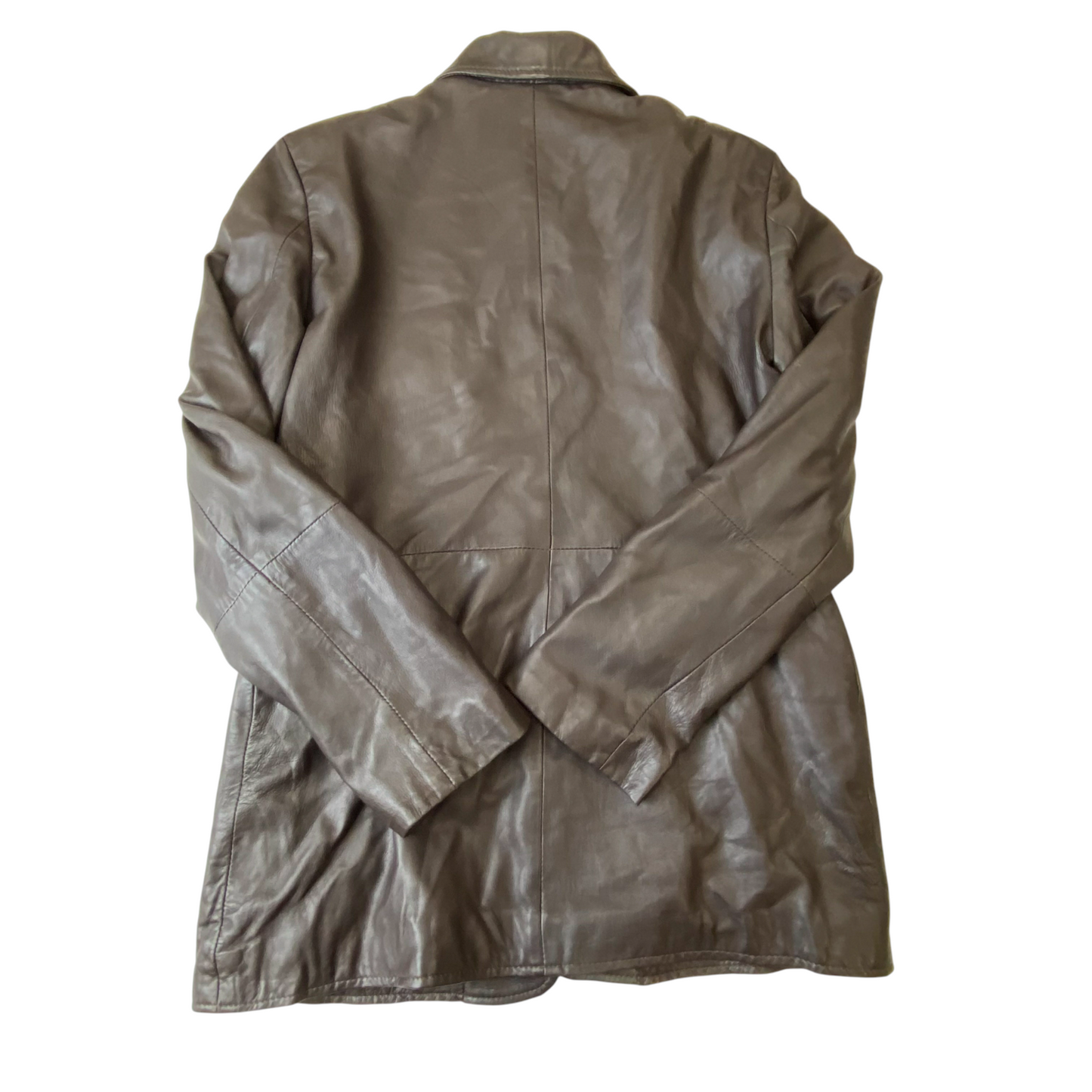 Womens Leather Jacket Small Brown Lined Classic Soft Winter Collar Button Front