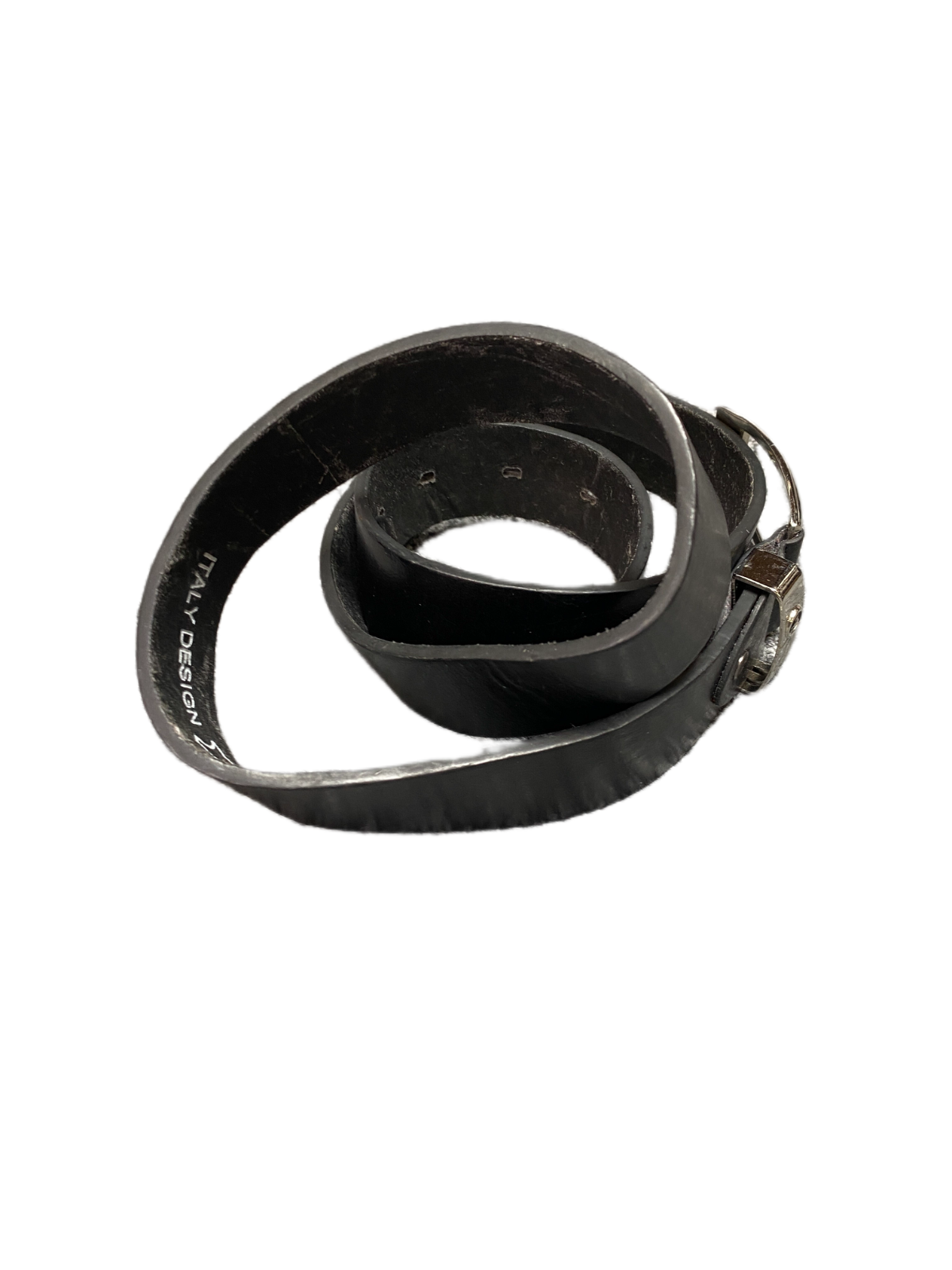 Waist Belt Men Black Leather Adjustable Metal Keeper Silver Pin Buckle 46 inches