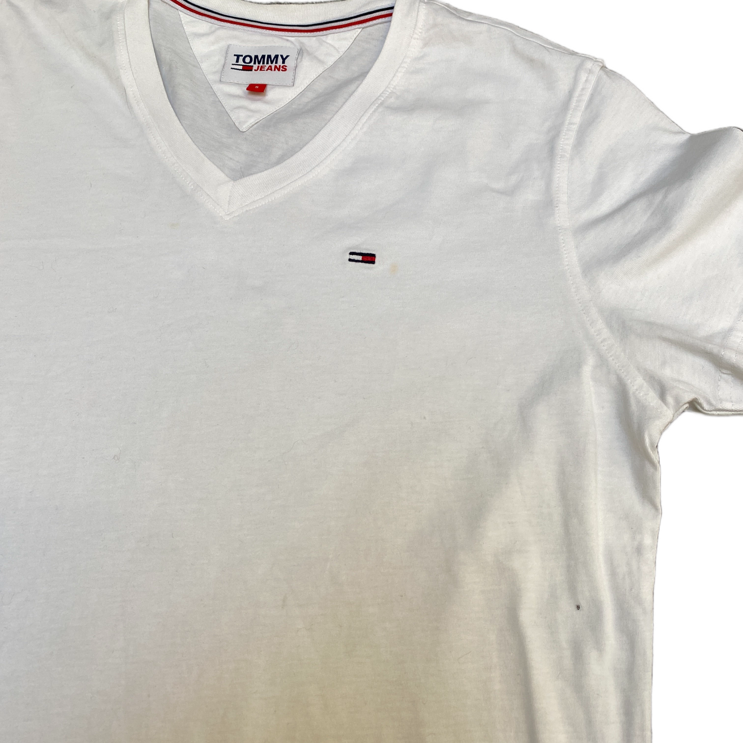 Tommy Hilfiger Shirt Womens S White Solid Embroidered Logo V Neck Pullover Tee