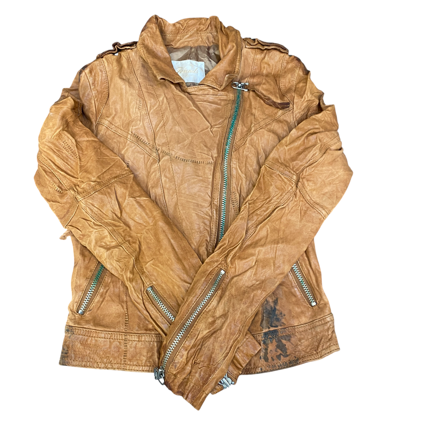 Friends Leather Motorcycle Jacket Womens Small Brown Collared Asymmetrical Zip
