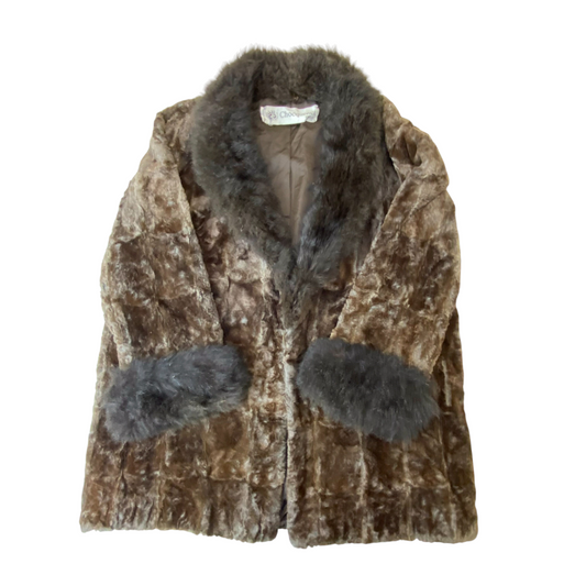 Chocquenet Coat Womens XL Brown Faux Fur Shawl Collar Long Sleeve Open Front