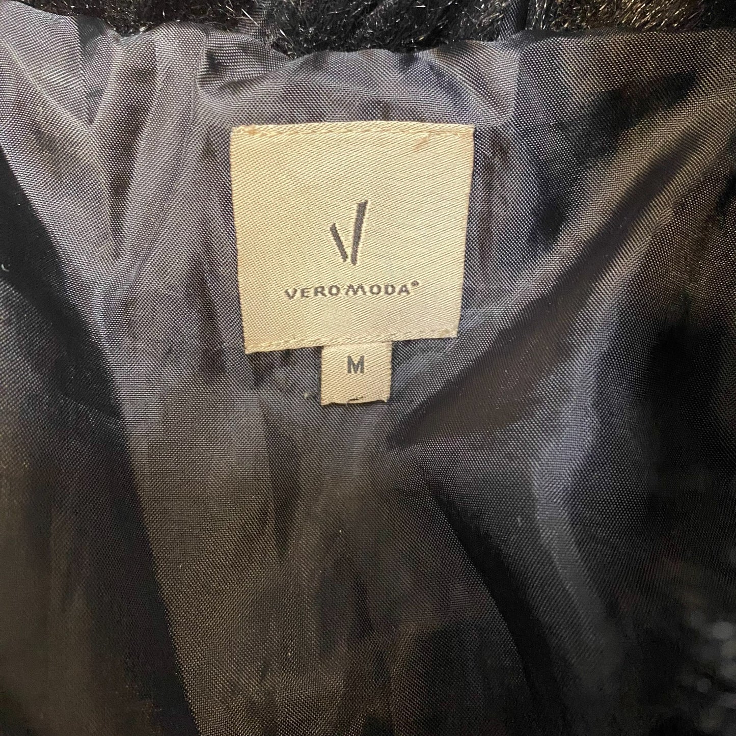 Vero Moda Litta Faux Fur Jacket Womens Medium Black Lined Long Sleeve Full Zip