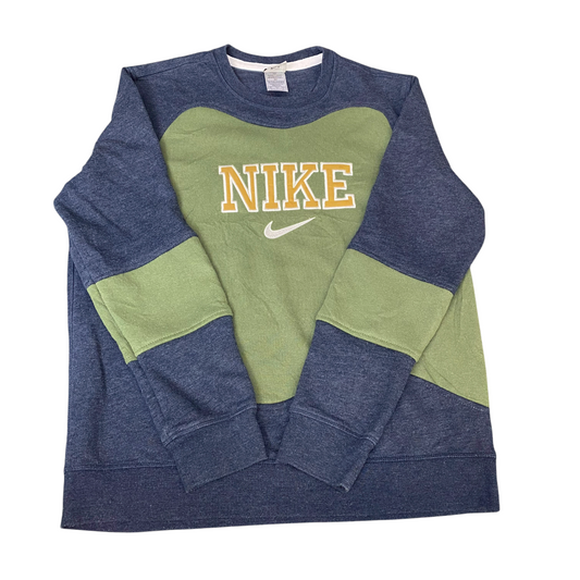 Nike Reworked Sweatshirt Mens S Blue Green Embroidered Spellout Logo Vintage Y2K