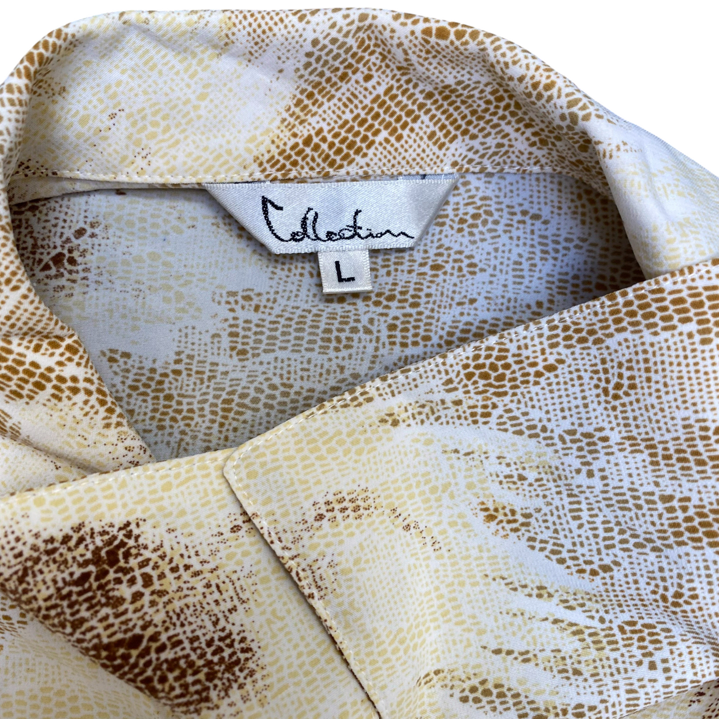 Collection Shirt Top Womens L Cream Marble Print Long Sleeve Collared Button Up