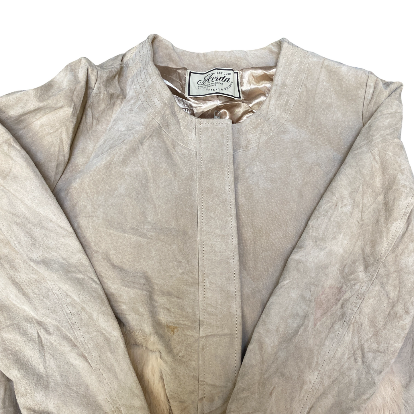 Acuta Suede Leather Blazer Jacket Womens Medium Beige Lined Long Sleeve Full Zip