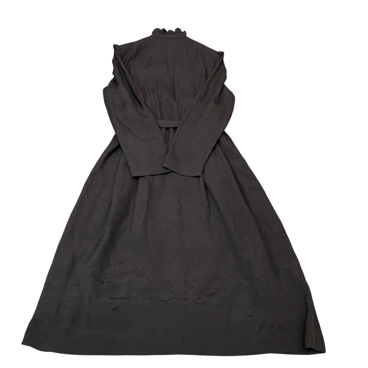 A-Line Maxi Dress Womens Black Belted Long Sleeve Ruffle Trim Button Front