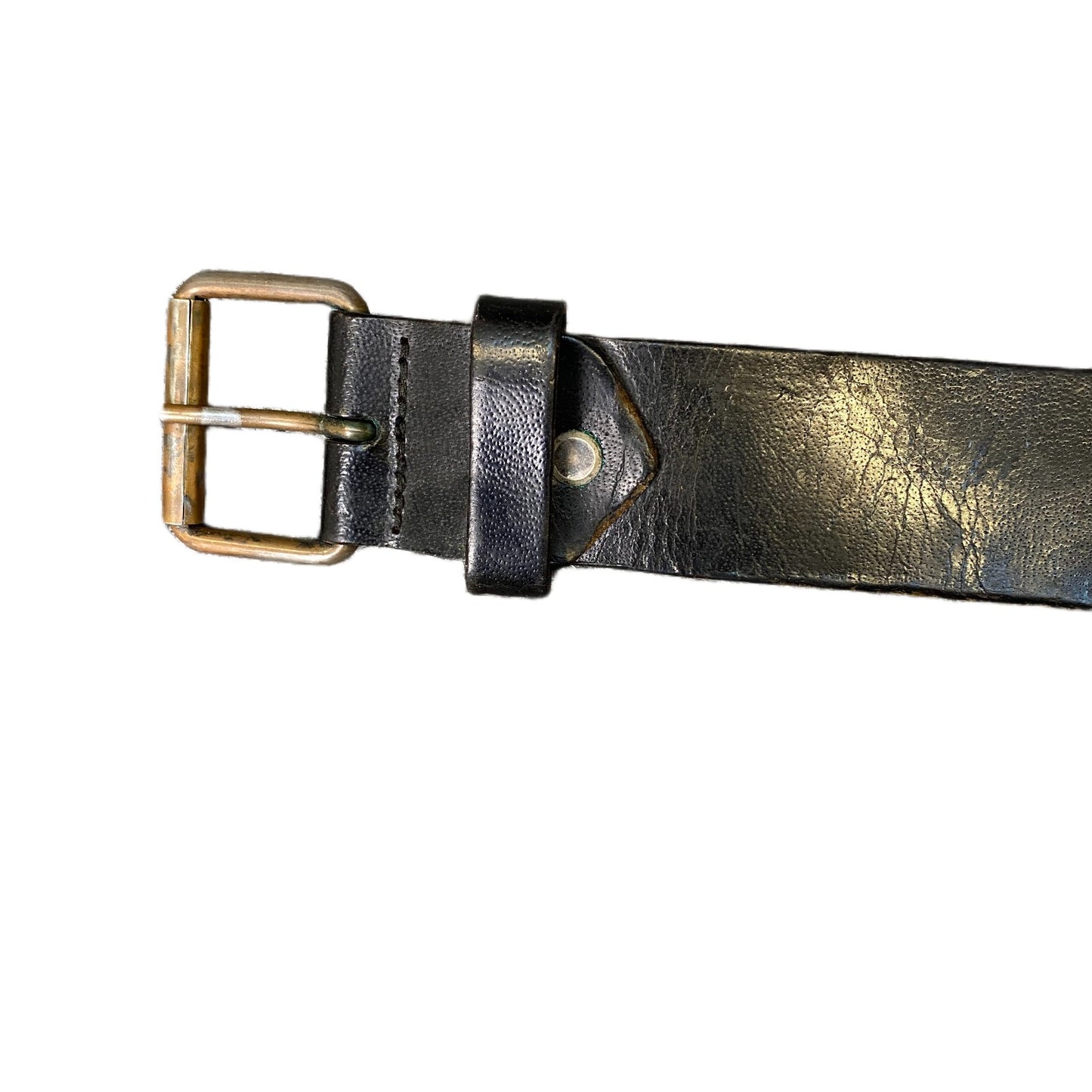 Waist Belt Men Black Leather Double Rows Eyelets Brass Buckle 42 Inches