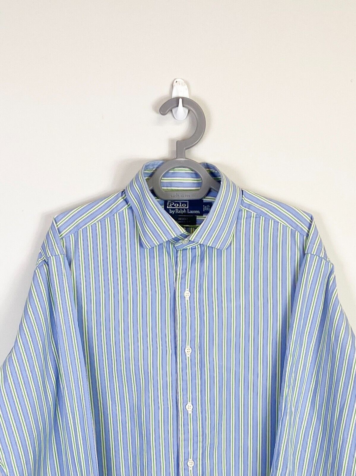 Ralph Lauren Dress Shirt Mens XL Blue Striped Regent Classic Fit Button Down