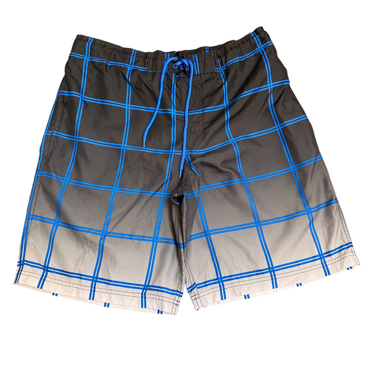O'Rageous Trunks Shorts Mens Large Black Blue Checkered Drawstring Logo Lined