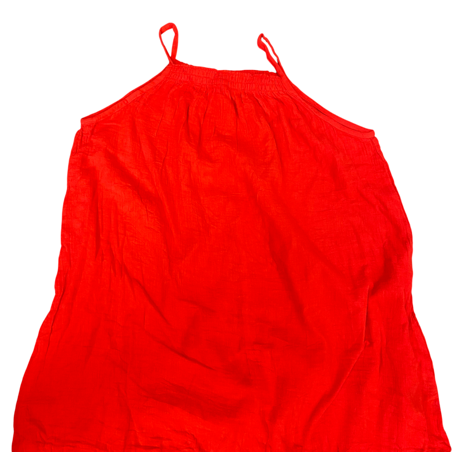 H&M Midi Dress Womens L Red Sleeveless Square Neck Spaghetti Strap Peplum Hem