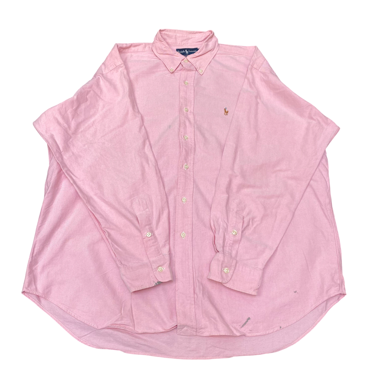Ralph Lauren Shirt Mens XL Pink Blake Long Sleeve Brown Pony Logo Button Down