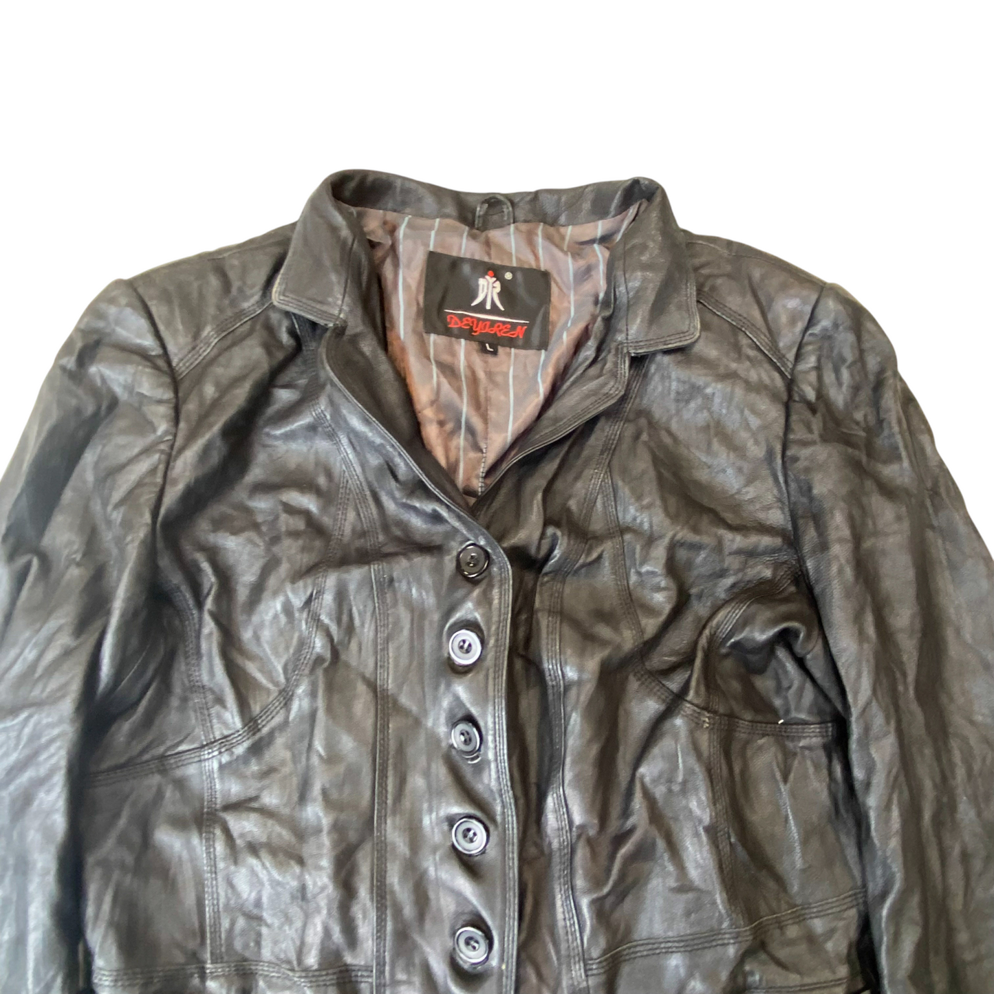 Deyiren Blazer Jacket Womens Small Black Genuine Leather Single Breasted Notch