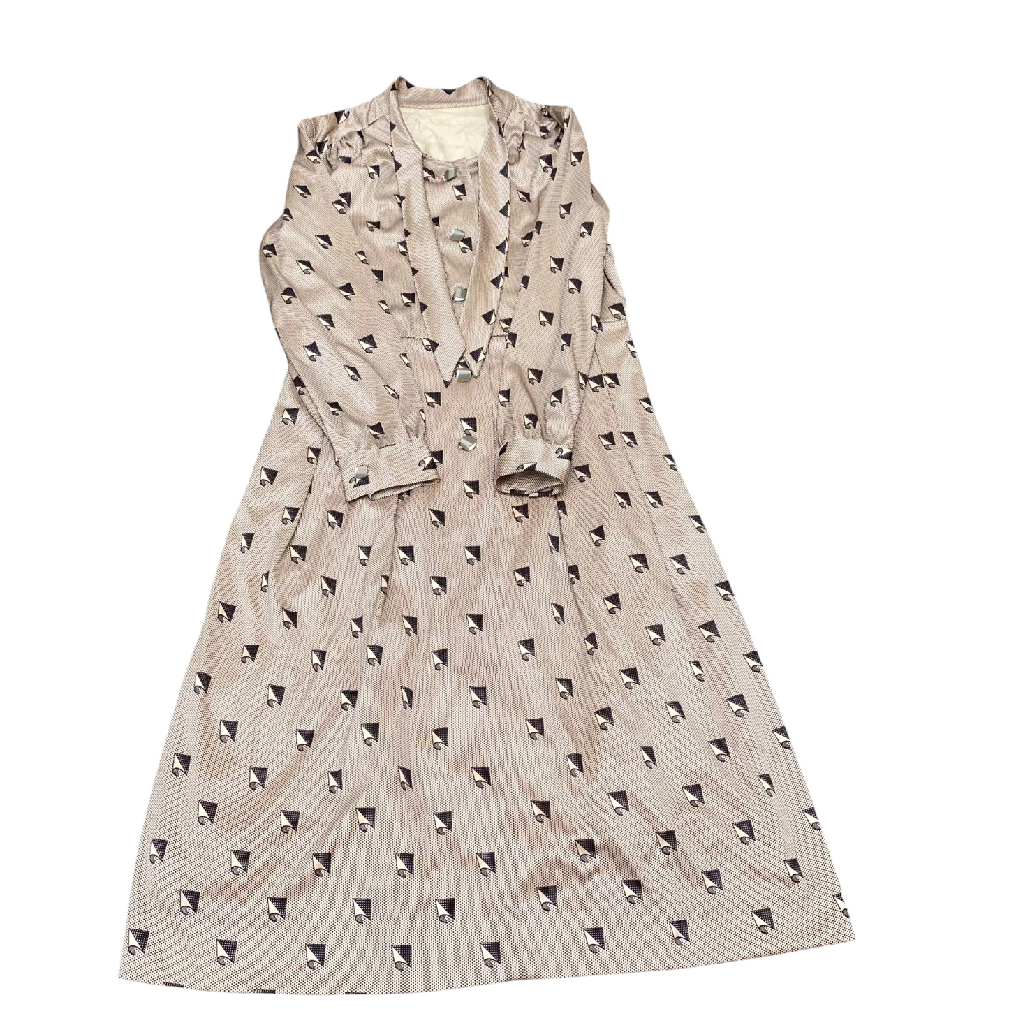 Womens Maxi Dress S Cream Polka Dot Long Sleeve Round Neck Button Front Outdoor