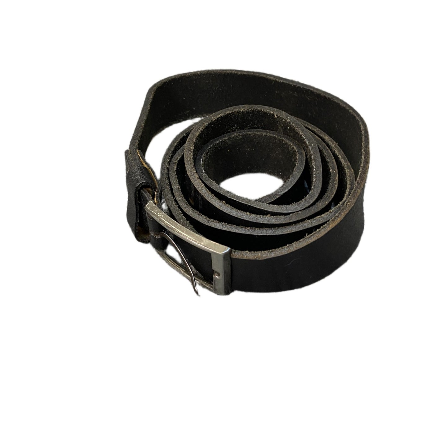 Waist Belt Mens Black Leather Adjustable Rectangular Silver Pin Buckle 50 Inches