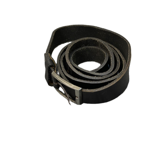 Waist Belt Mens Black Leather Adjustable Rectangular Silver Pin Buckle 50 Inches