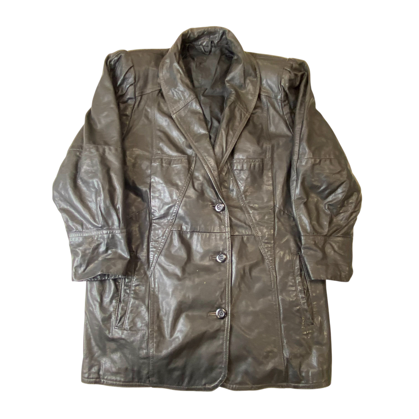 Women Leather Blazer Jacket Medium Black Long Sleeve Shawl Lapel Single Breasted