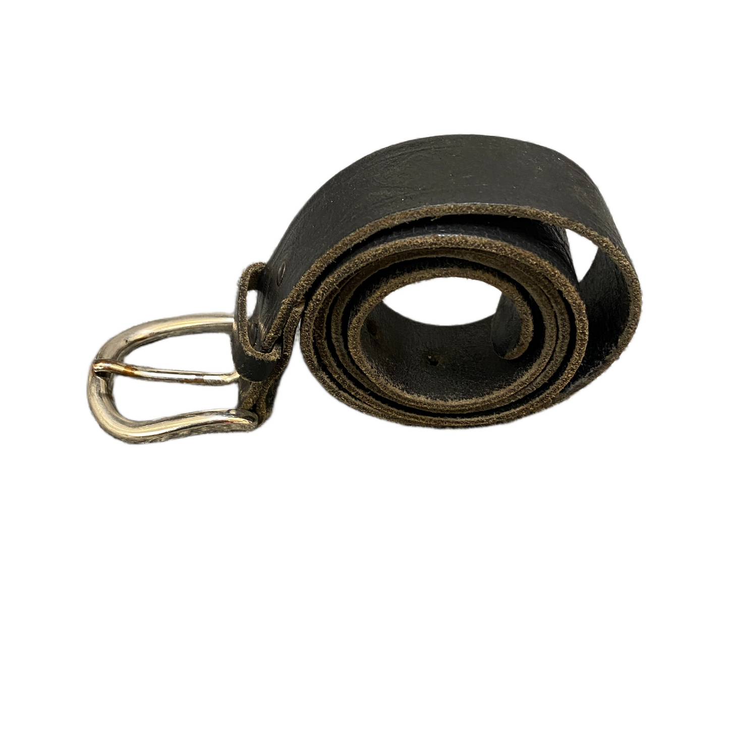 Mens Waist Belt Black Leather Adjustable Stainless Steel Pin Buckle 30.5 inches