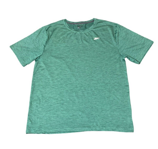 Reebook T-Shirt Men's Large Green Polyester Logo Crew Neck Short Sleeve Pullover