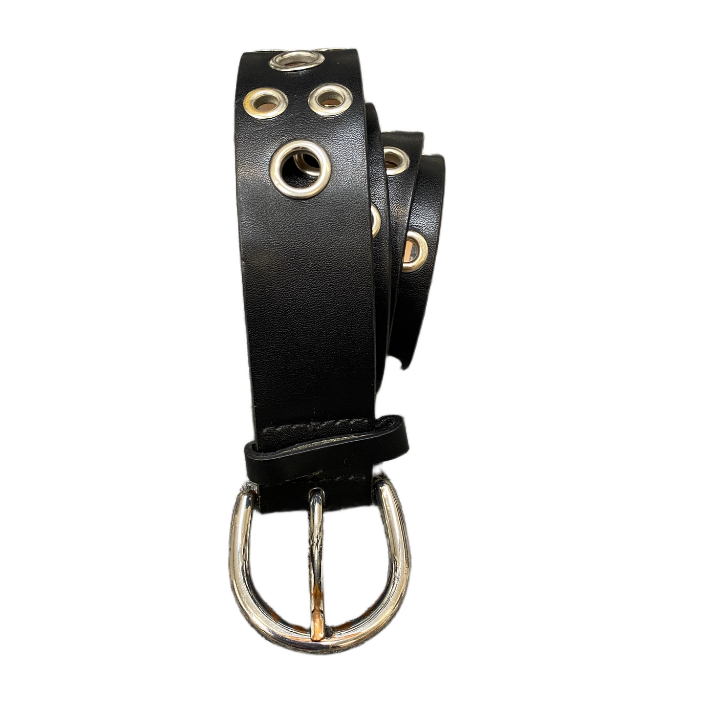 Tally Weijl Waist Belt Womens Black Leather Hole Eyelet Silver Buckle 40 inches
