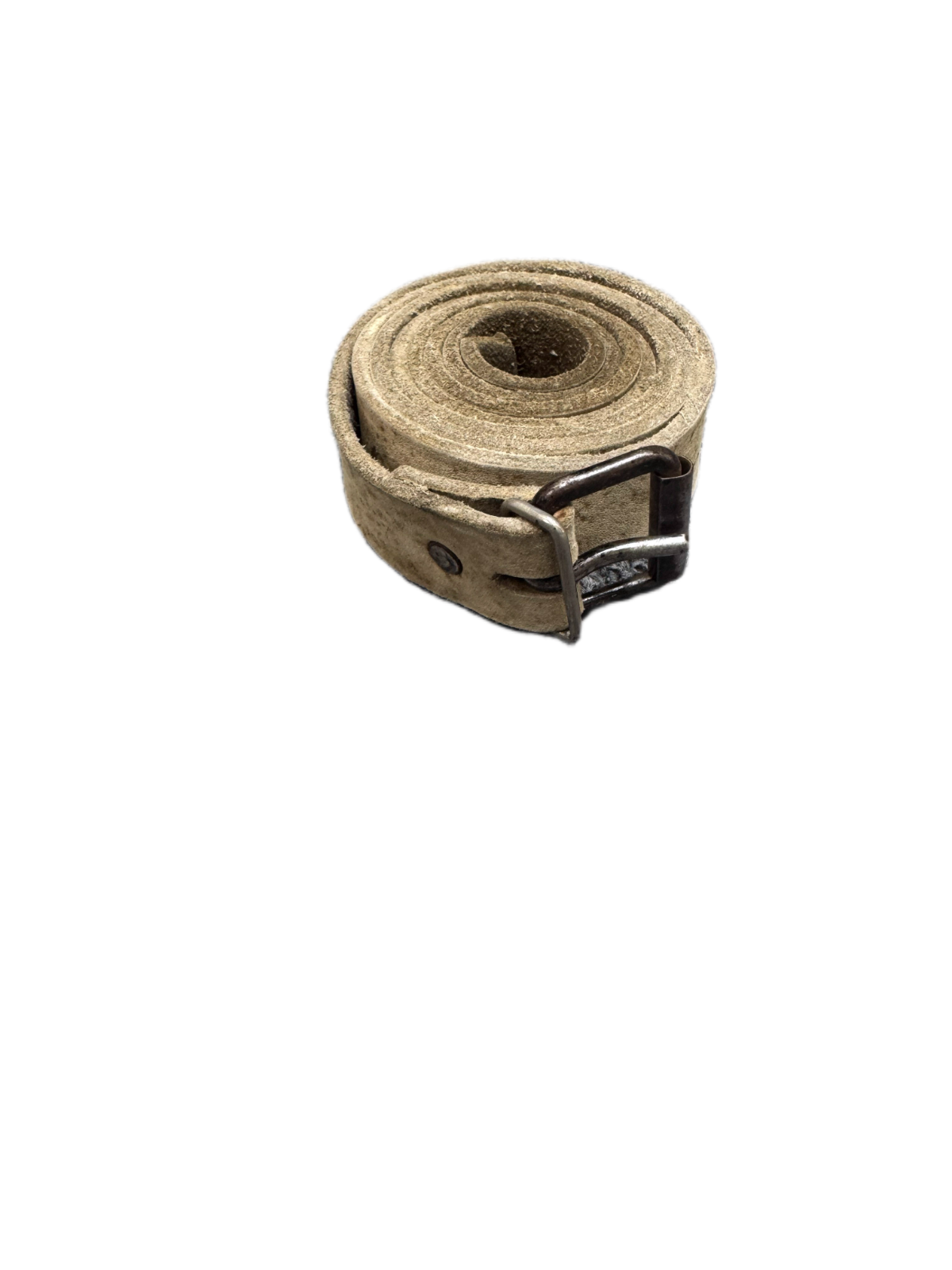 Vintage Waist Belt Men Beige Leather Adjustable Silver Roller Buckle 44.5 inches