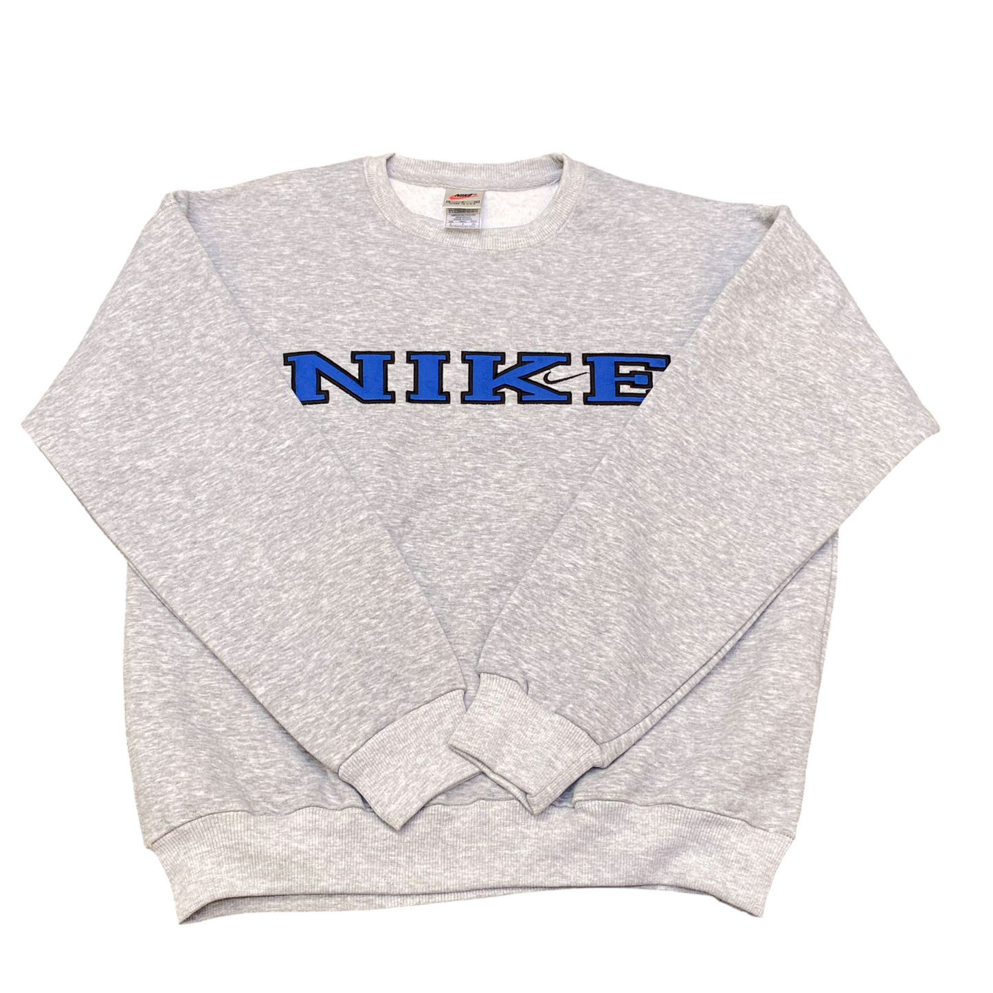 Nike Reworked Sweatshirt Mens Small Grey Embroidered Spellout Logo Crew Neck