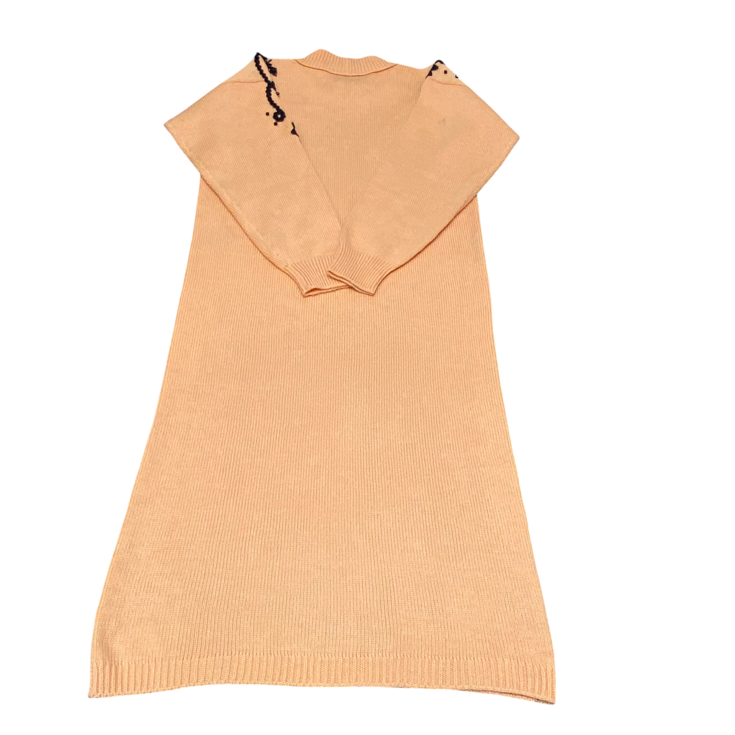 Womens Jumper Dress M Yellow Floral Embroidered Raglan Sleeve Crew Neck Comfy