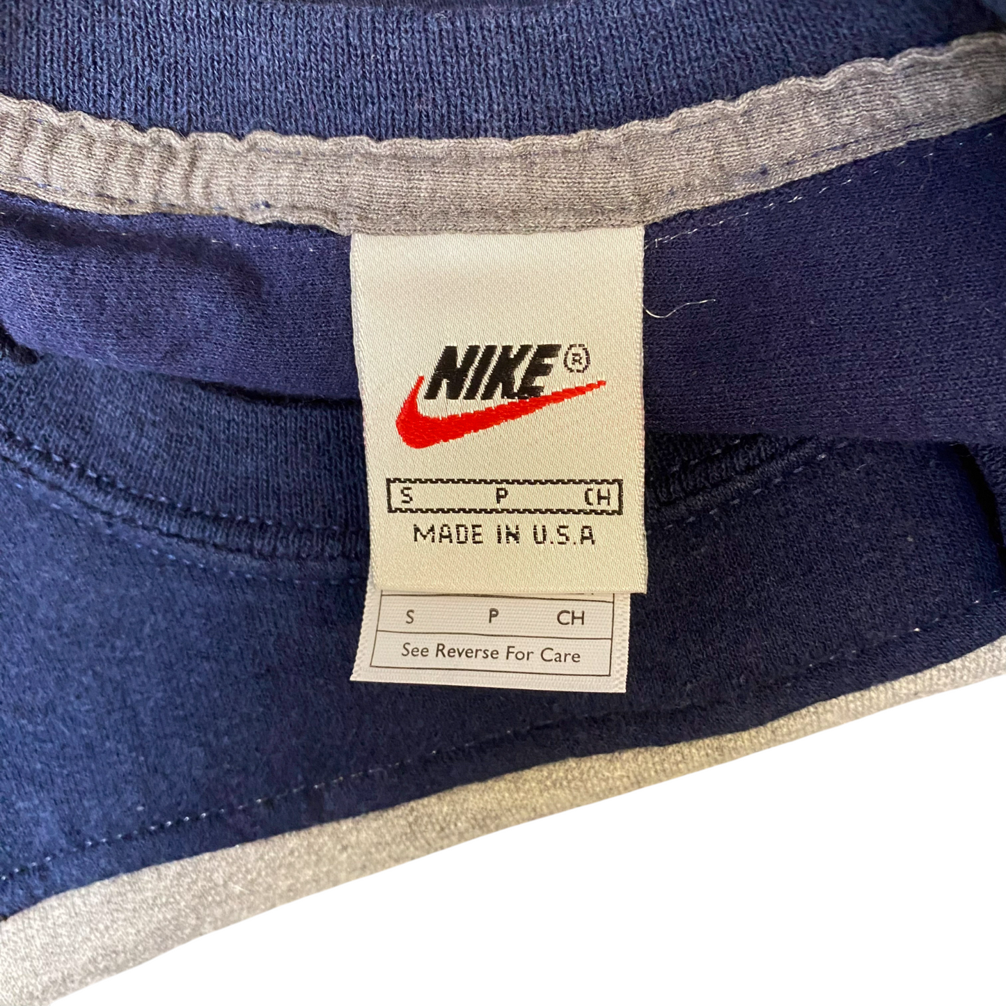 Nike Reworked Sweatshirt Mens S Blue Grey Embroidered Spellout Logo Vintage Y2K
