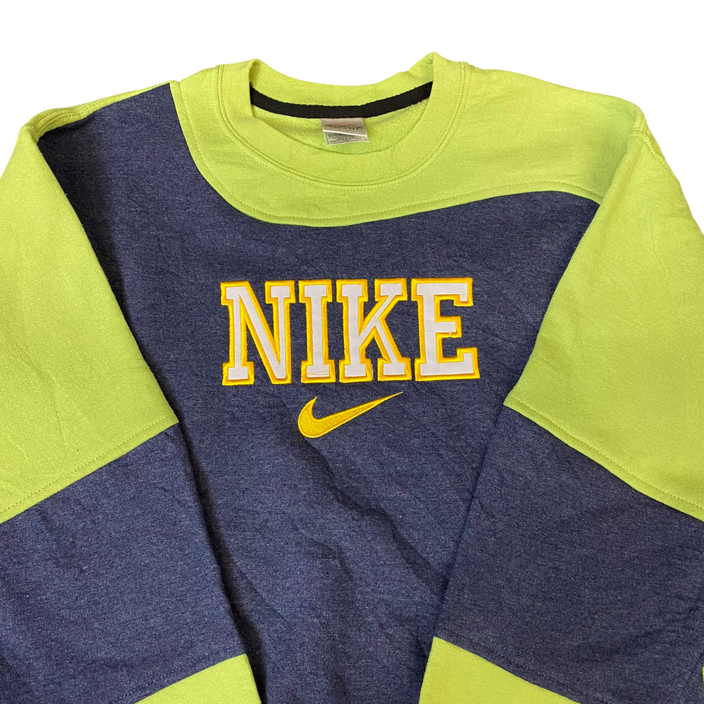 Nike Reworked Sweatshirt Mens M Green Grey Embroidered Spellout Logo Vintage Y2K