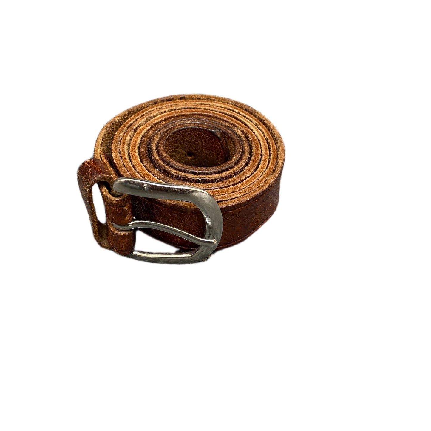 Vintage Waist Belt Mens Rugged Brown Leather Adjustable Silver Buckle 39 Inches