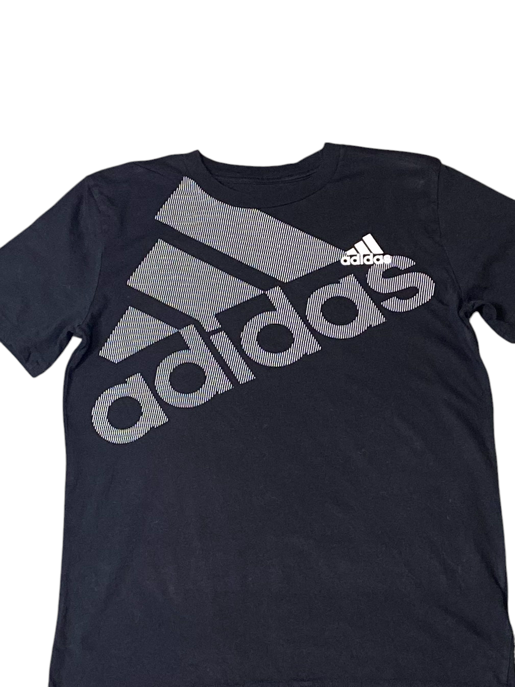 adidas Tee Shirt Boys Medium Black Cotton 3 Stripes Panel Logo Short Sleeve Crew