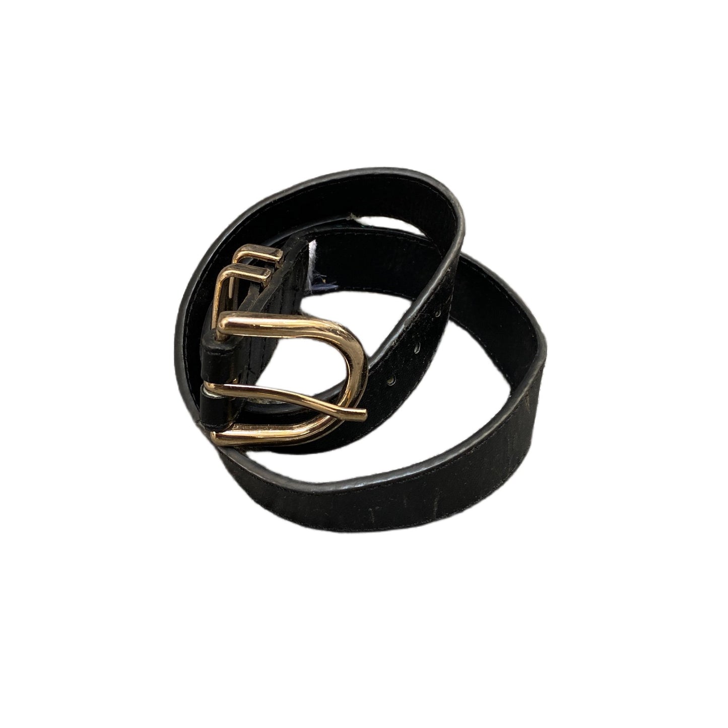 Waist Belt Men Black Leather Adjustable Classic Gold Tone Pin Buckle 27.5 Inches