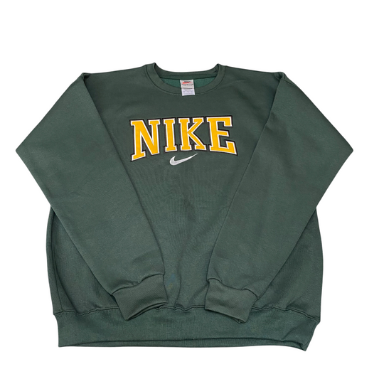 Nike Reworked Sweatshirt Mens L Green Soft Embroidered Spellout Logo Vintage Y2K