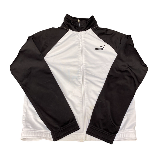 PUMA Sport Lifestyle Jacket Mens Medium White Black Woven Long Sleeve Full Zip