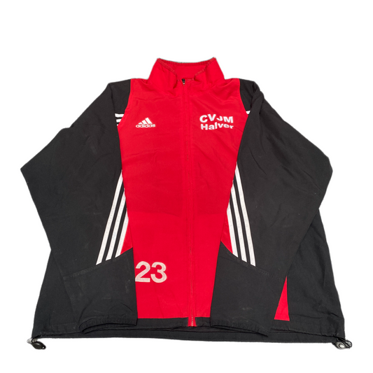 Adidas CVJM Halver Track Jacket Men XL Red Black Mesh Lined Embroidered Full Zip