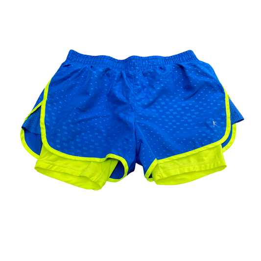 Active Mesh Running Shorts Womens XS Blue Yellow Stretch Elastic Waist Athletic