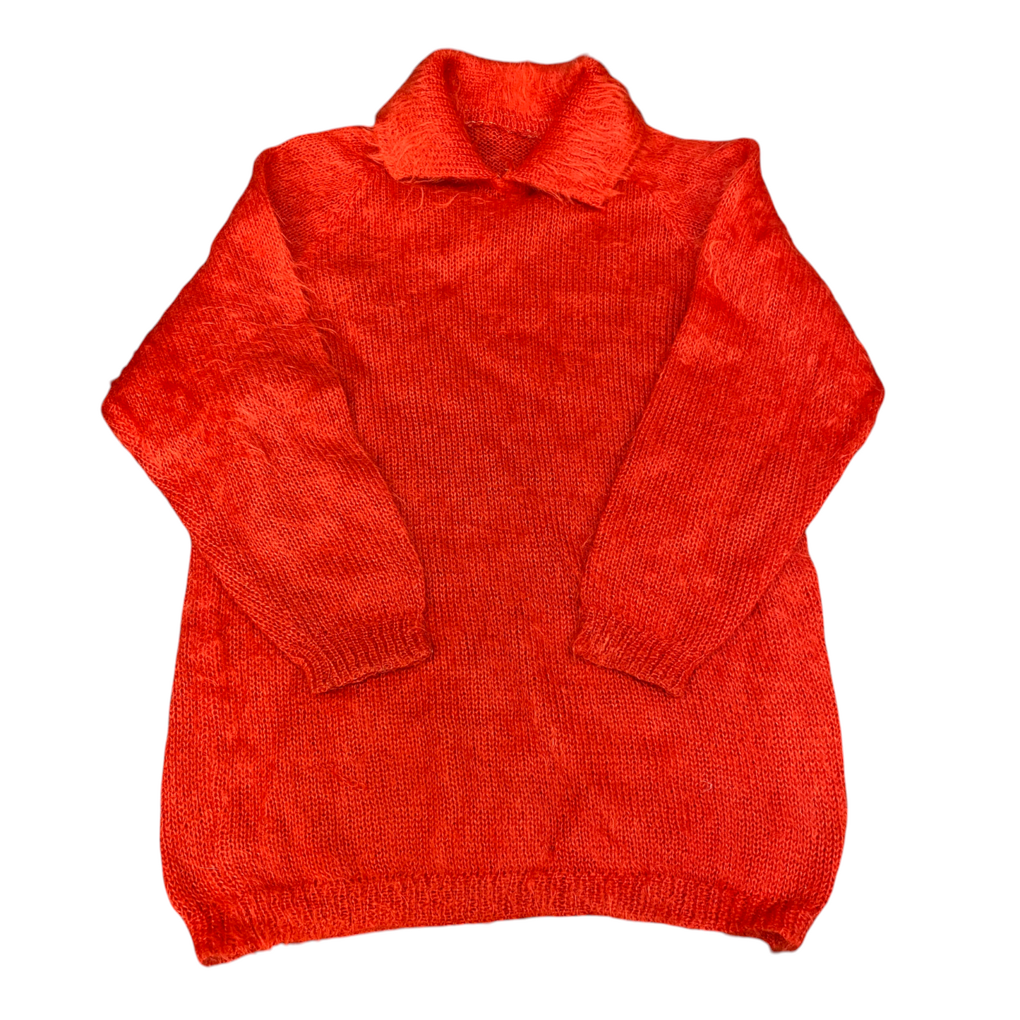 Womens Pullover Jumper Small Orange Chunky Knit Fuzzy Soft Long Sleeve Collared