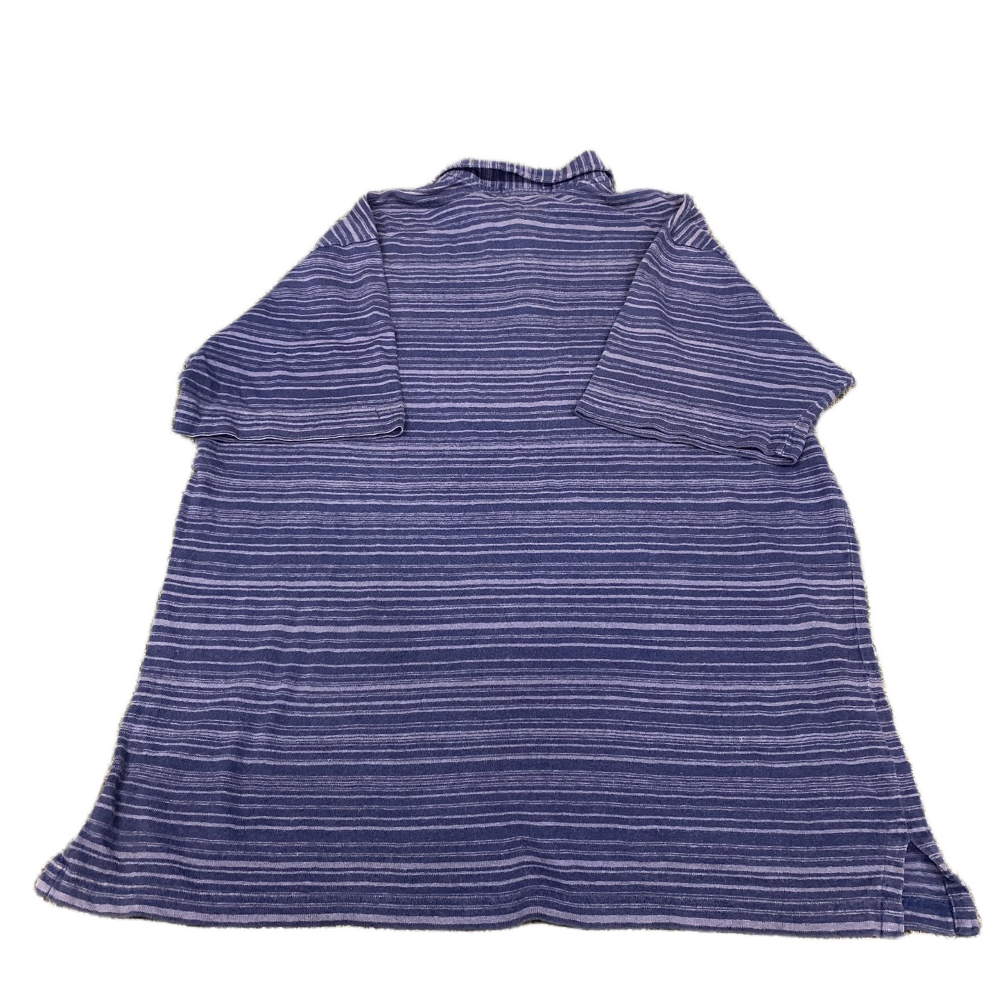 Ralph Lauren Polo Shirt Men L Navy Purple Striped Short Sleeve Side Slit Popover