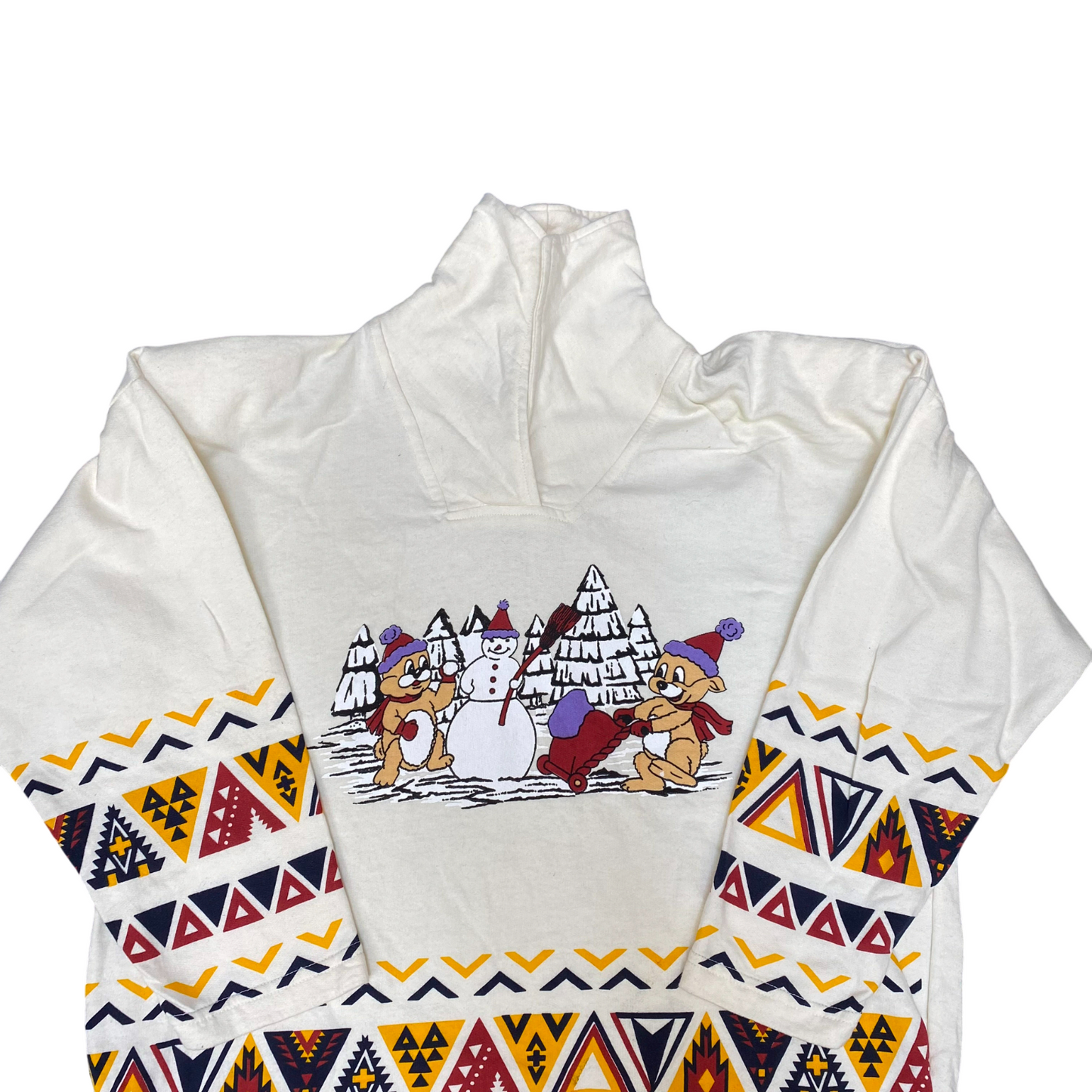 Ulucan Sweatshirt Womens Large Cream Christmas Aztec Print Turtle Neck Pullover