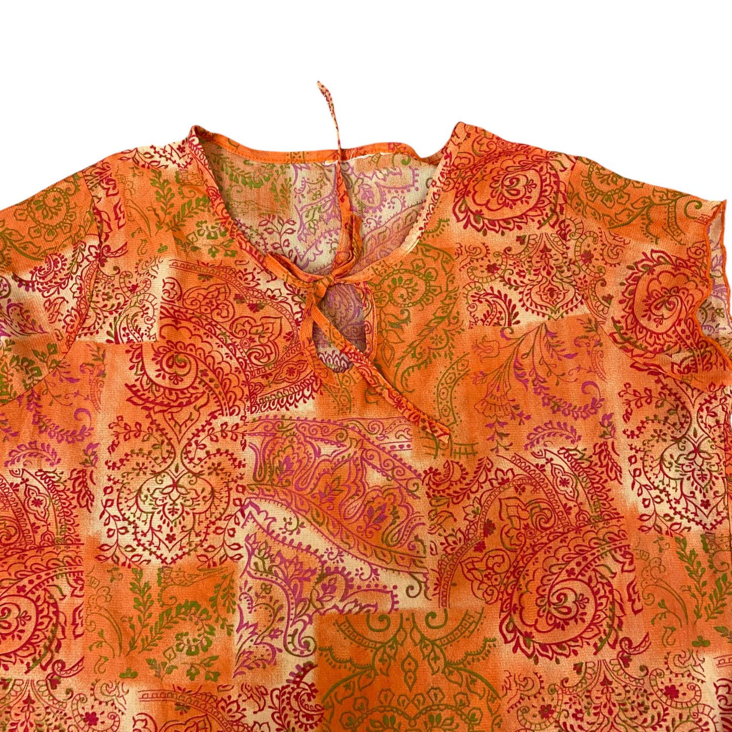 Blouse Top Womens M Multi Pasiley Print Keyhole Neck Cap Sleeve Casual Pullover