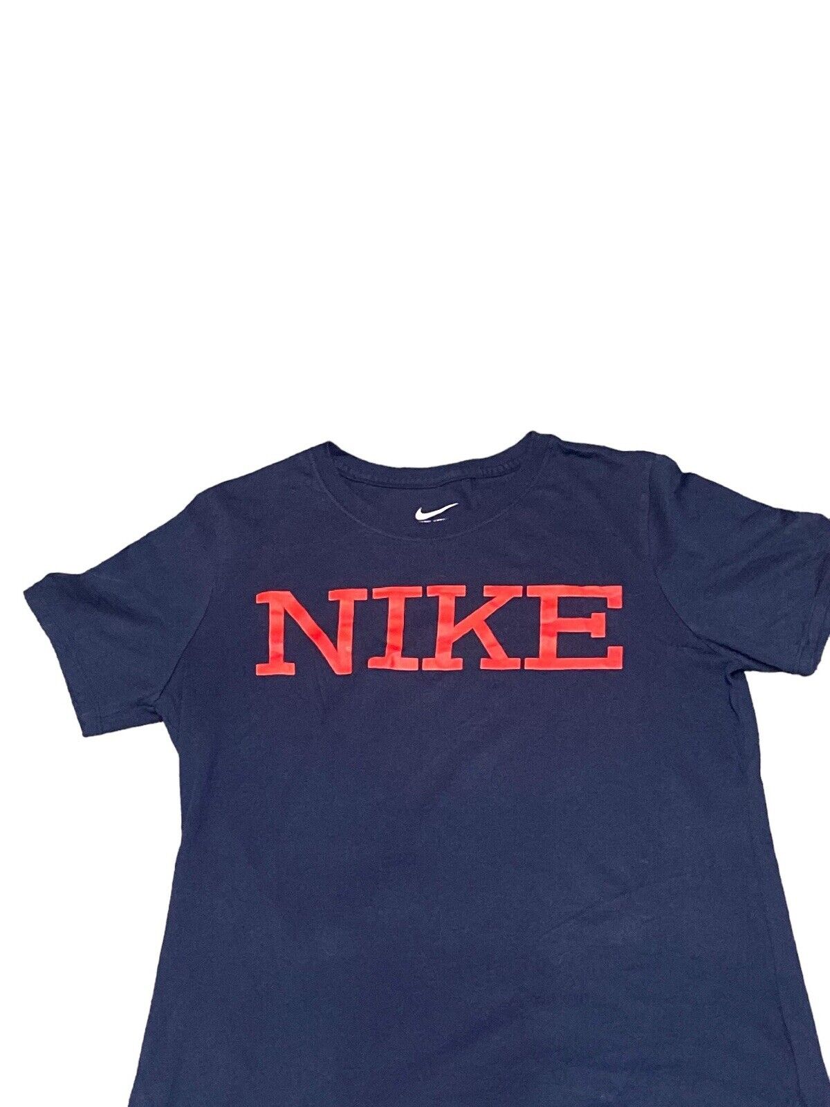 Nike Spellout T-Shirt Navy Womens L Front Logo