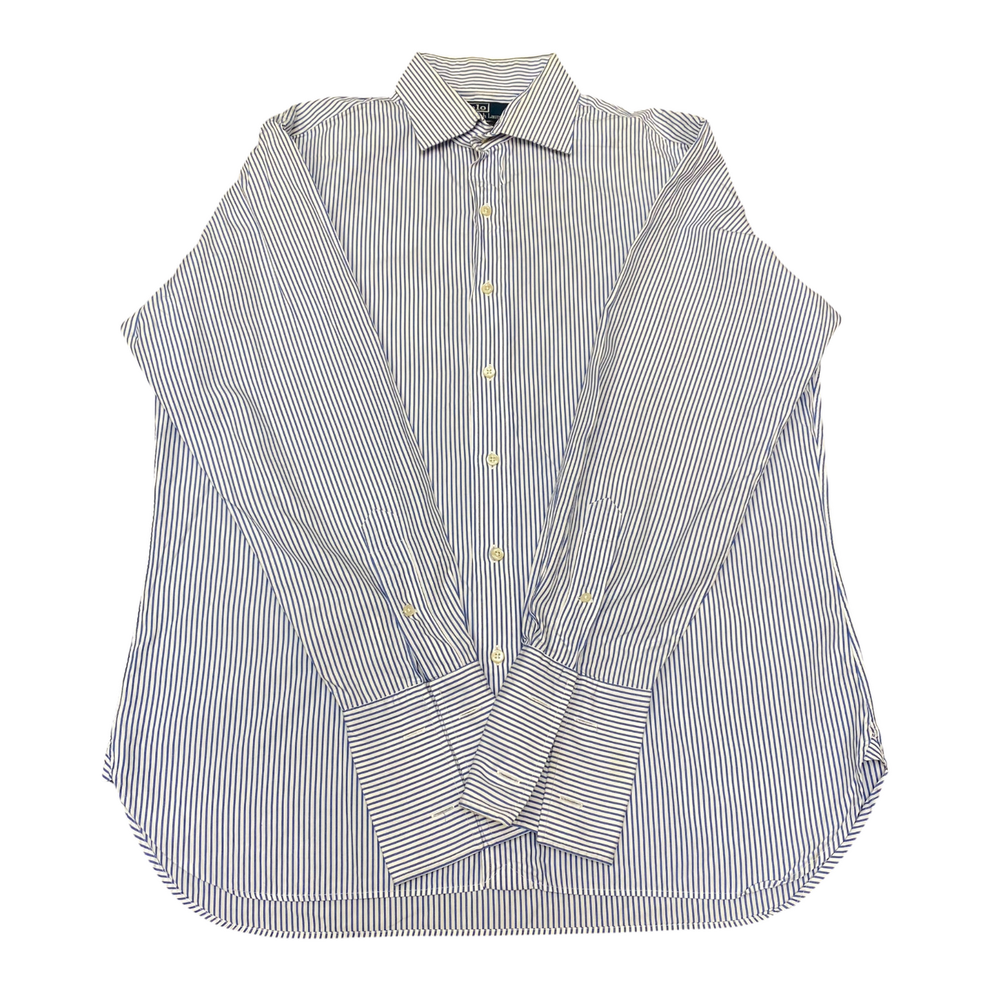 Polo Ralph Lauren Formal Shirt Mens L White Blue Striped Regent Custom Fit