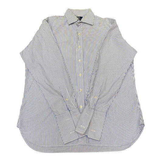 Polo Ralph Lauren Formal Shirt Mens L White Blue Striped Regent Custom Fit
