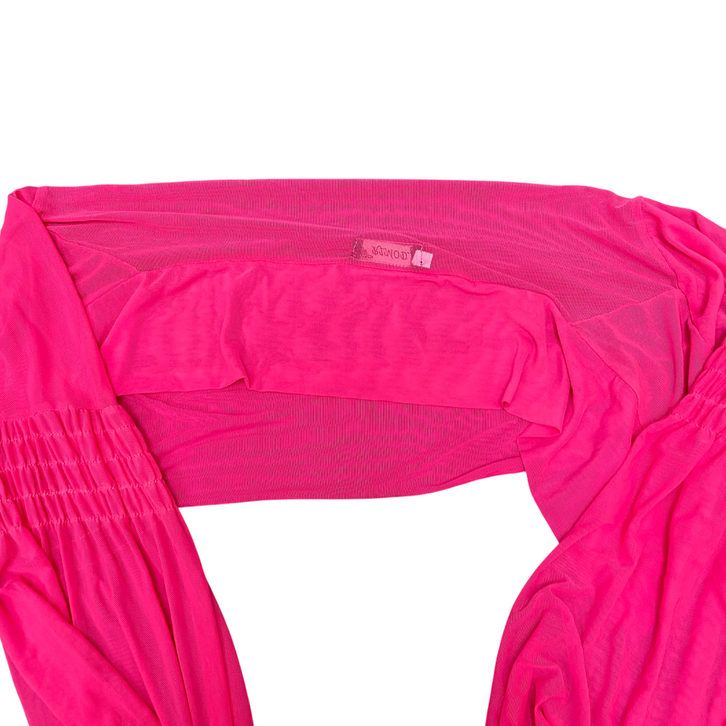 Rimoda Cropped Top Womens L Pink Solid Sheer Balloon Sleeve Boat Neck Pullover