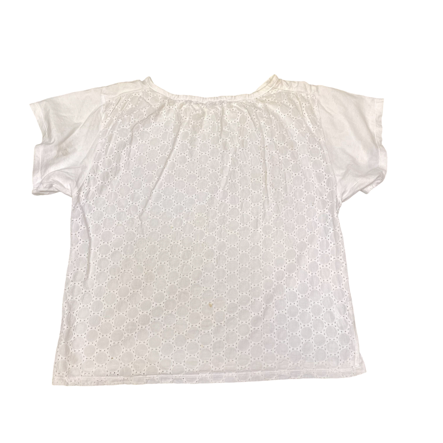Blouse Top Womens M White Eyelet Casual Short Sleeve Round Neck Pullover Outdoor