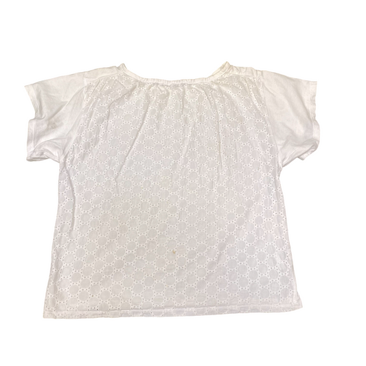 Blouse Top Womens M White Eyelet Casual Short Sleeve Round Neck Pullover Outdoor